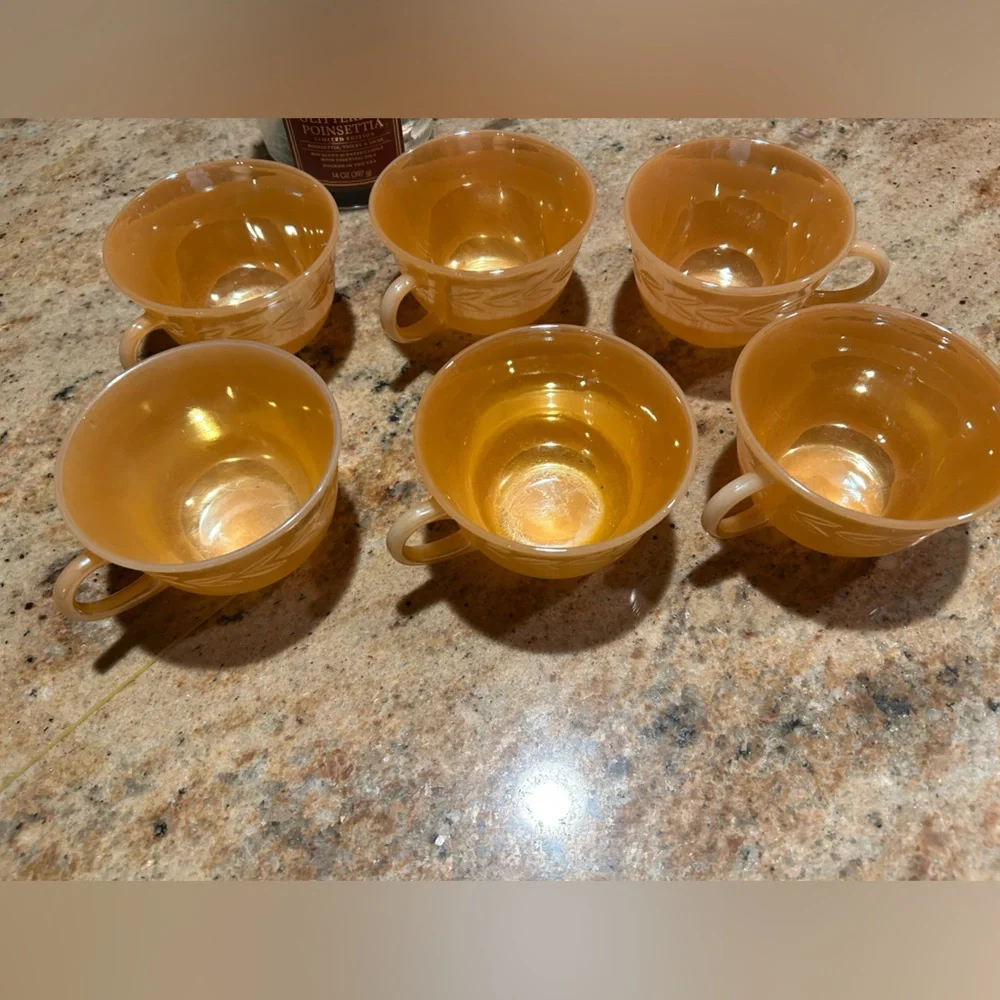 Fire King Peach Lustre Set of (6) 8 oz tea/coffee cups. No saucers. Made in USA